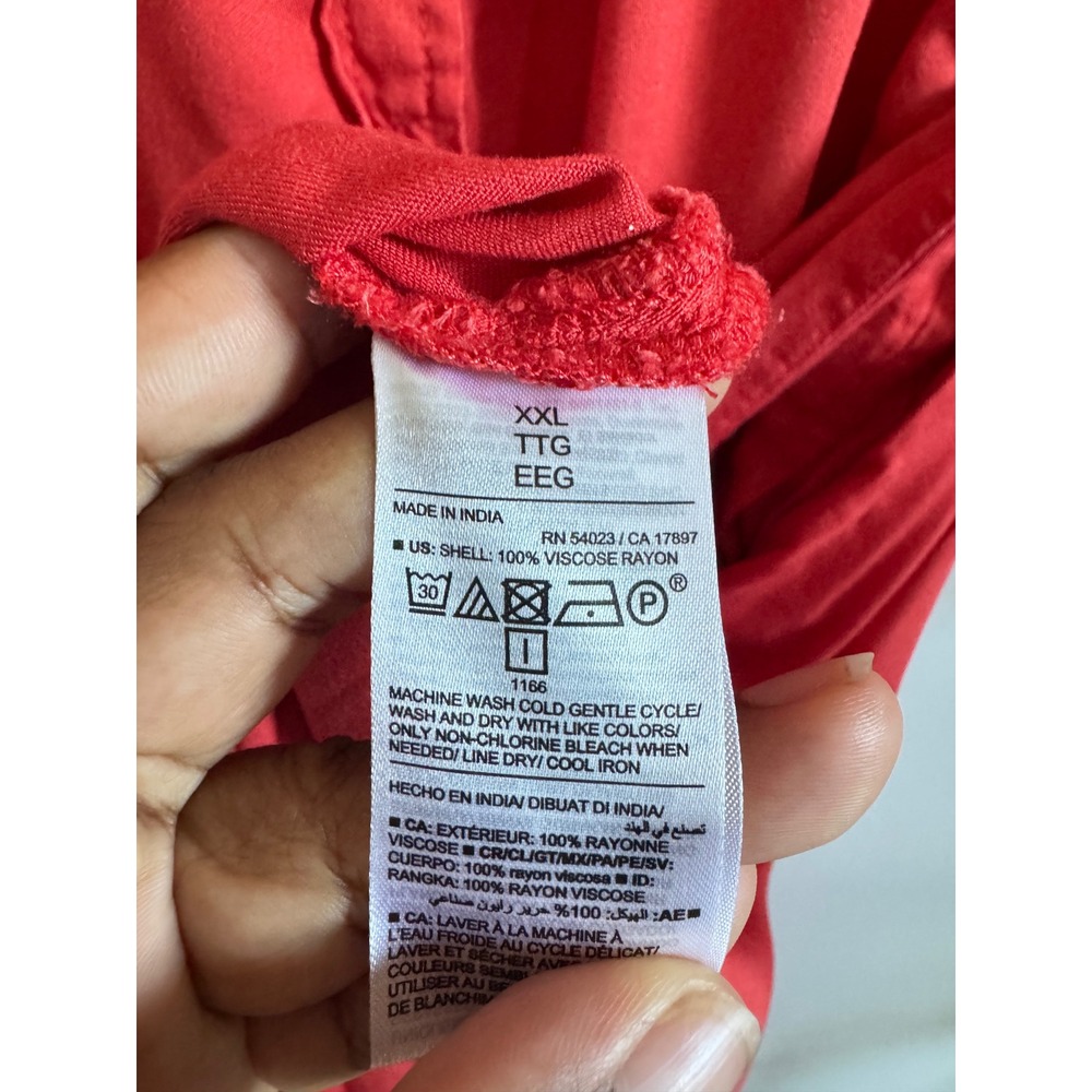 Old Navy Womens XXL Red Viscose Rayon Long Sleeve Belted Button Down Midi Dress - Picture 4 of 6